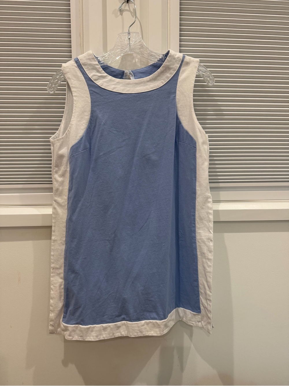 Sleeveless Blue and White Shift Dress